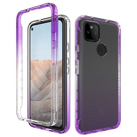 Funda Silicona Carcasa Ultrafina Transparente Goma Frontal y Trasera 360 Grados Gradiente para Google Pixel 5a 5G Morado