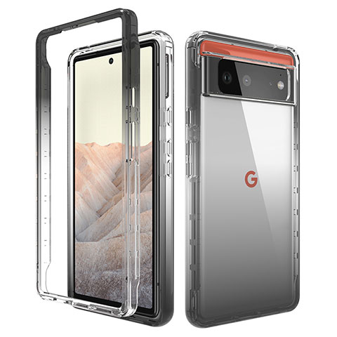 Funda Silicona Carcasa Ultrafina Transparente Goma Frontal y Trasera 360 Grados Gradiente para Google Pixel 6 5G Gris Oscuro