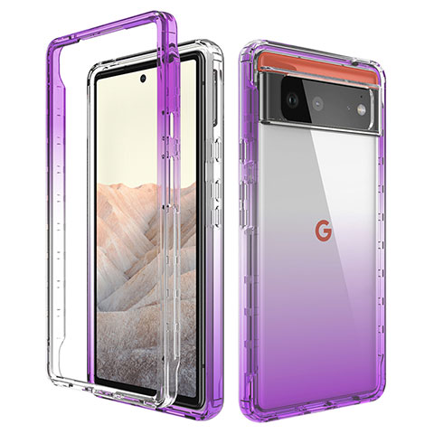 Funda Silicona Carcasa Ultrafina Transparente Goma Frontal y Trasera 360 Grados Gradiente para Google Pixel 6 5G Morado