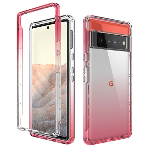 Funda Silicona Carcasa Ultrafina Transparente Goma Frontal y Trasera 360 Grados Gradiente para Google Pixel 6 Pro 5G Rojo