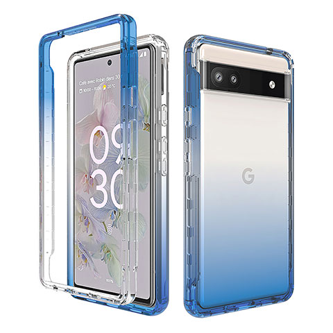 Funda Silicona Carcasa Ultrafina Transparente Goma Frontal y Trasera 360 Grados Gradiente para Google Pixel 6a 5G Azul