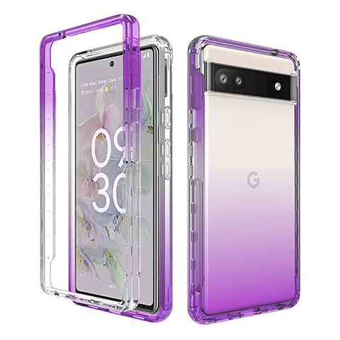 Funda Silicona Carcasa Ultrafina Transparente Goma Frontal y Trasera 360 Grados Gradiente para Google Pixel 6a 5G Morado