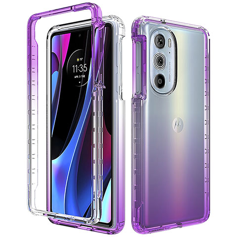 Funda Silicona Carcasa Ultrafina Transparente Goma Frontal y Trasera 360 Grados Gradiente para Motorola Moto Edge 30 Pro 5G Morado