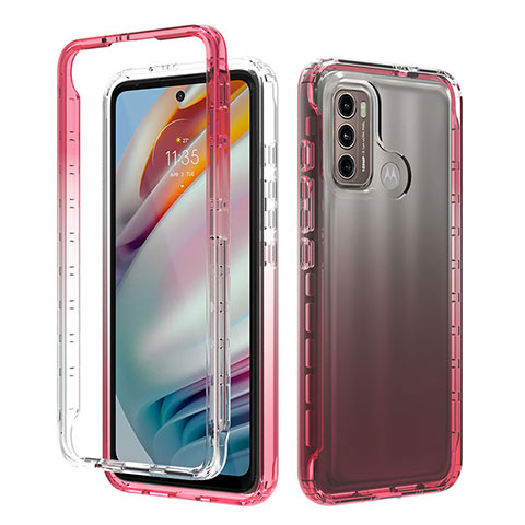 Funda Silicona Carcasa Ultrafina Transparente Goma Frontal y Trasera 360 Grados Gradiente para Motorola Moto G40 Fusion Rojo