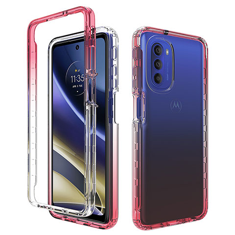 Funda Silicona Carcasa Ultrafina Transparente Goma Frontal y Trasera 360 Grados Gradiente para Motorola Moto G51 5G Rojo