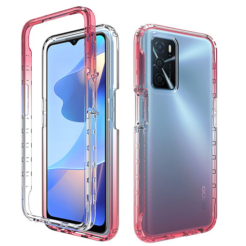 Funda Silicona Carcasa Ultrafina Transparente Goma Frontal y Trasera 360 Grados Gradiente para Oppo A16 Rojo