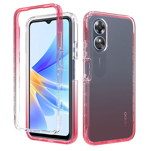 Funda Silicona Carcasa Ultrafina Transparente Goma Frontal y Trasera 360 Grados Gradiente para Oppo A17 Rojo