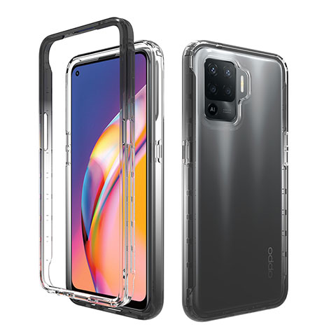 Funda Silicona Carcasa Ultrafina Transparente Goma Frontal y Trasera 360 Grados Gradiente para Oppo Reno5 F Negro