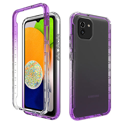 Funda Silicona Carcasa Ultrafina Transparente Goma Frontal y Trasera 360 Grados Gradiente para Samsung Galaxy A03 Morado