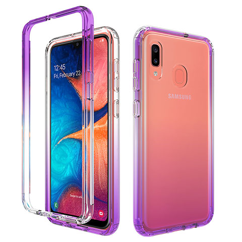 Funda Silicona Carcasa Ultrafina Transparente Goma Frontal y Trasera 360 Grados Gradiente para Samsung Galaxy A30 Morado