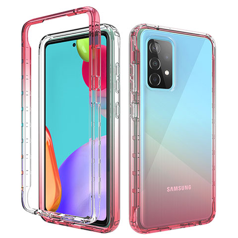 Funda Silicona Carcasa Ultrafina Transparente Goma Frontal y Trasera 360 Grados Gradiente para Samsung Galaxy A52s 5G Rojo