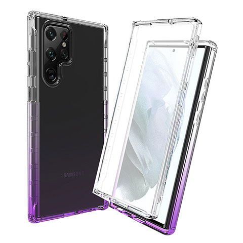 Funda Silicona Carcasa Ultrafina Transparente Goma Frontal y Trasera 360 Grados Gradiente para Samsung Galaxy S21 Ultra 5G Morado