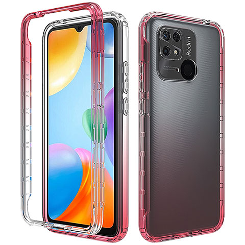 Funda Silicona Carcasa Ultrafina Transparente Goma Frontal y Trasera 360 Grados Gradiente para Xiaomi Redmi 10 India Rojo