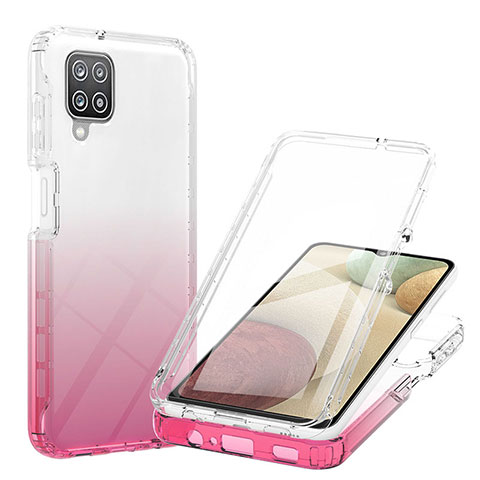 Funda Silicona Carcasa Ultrafina Transparente Goma Frontal y Trasera 360 Grados Gradiente YB1 para Samsung Galaxy A12 Rosa