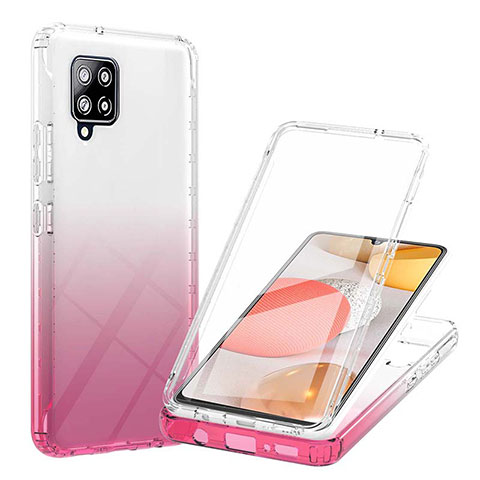 Funda Silicona Carcasa Ultrafina Transparente Goma Frontal y Trasera 360 Grados Gradiente YB1 para Samsung Galaxy A42 5G Rosa