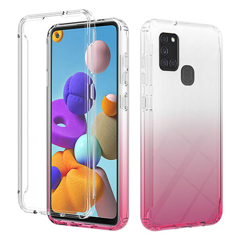 Funda Silicona Carcasa Ultrafina Transparente Goma Frontal y Trasera 360 Grados Gradiente YB2 para Samsung Galaxy A21s Rosa