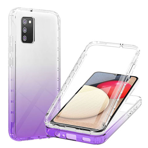 Funda Silicona Carcasa Ultrafina Transparente Goma Frontal y Trasera 360 Grados Gradiente ZJ1 para Samsung Galaxy F02S SM-E025F Morado