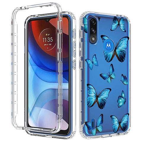 Funda Silicona Carcasa Ultrafina Transparente Goma Frontal y Trasera 360 Grados JX1 para Motorola Moto E7 Power Azul