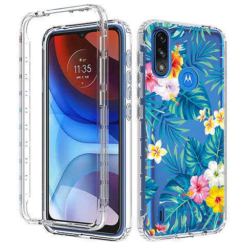 Funda Silicona Carcasa Ultrafina Transparente Goma Frontal y Trasera 360 Grados JX1 para Motorola Moto E7 Power Cian