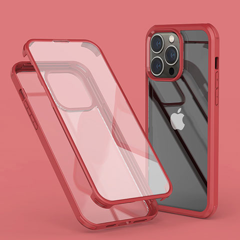 Funda Silicona Carcasa Ultrafina Transparente Goma Frontal y Trasera 360 Grados LK1 para Apple iPhone 13 Pro Max Rojo