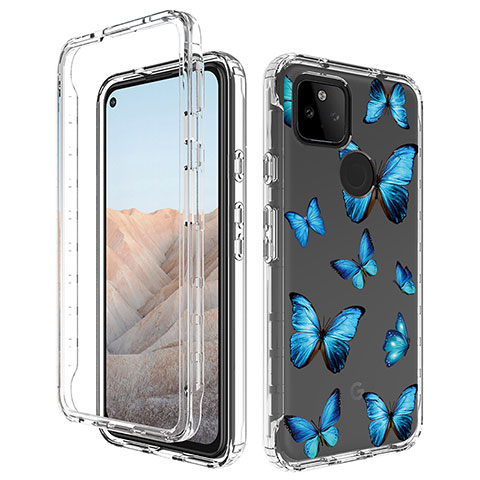 Funda Silicona Carcasa Ultrafina Transparente Goma Frontal y Trasera 360 Grados para Google Pixel 5a 5G Azul