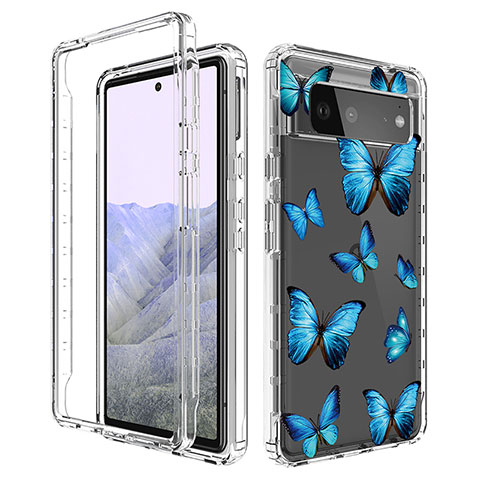 Funda Silicona Carcasa Ultrafina Transparente Goma Frontal y Trasera 360 Grados para Google Pixel 6 Pro 5G Azul