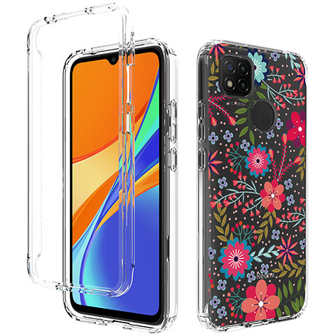 Funda Silicona Carcasa Ultrafina Transparente Goma Frontal y Trasera 360 Grados para Xiaomi Redmi 9 India Rojo