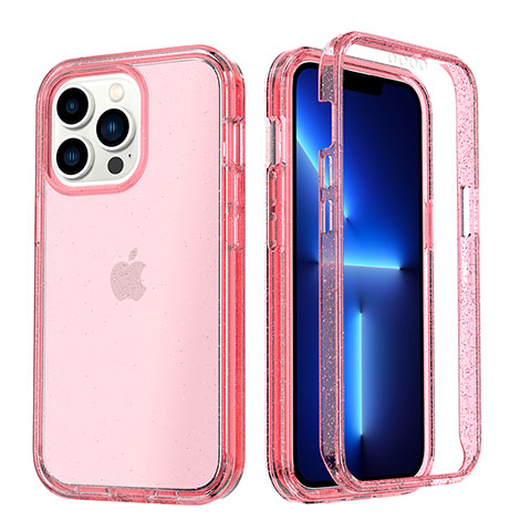 Funda Silicona Carcasa Ultrafina Transparente Goma Frontal y Trasera 360 Grados YJ1 para Apple iPhone 13 Pro Max Rojo