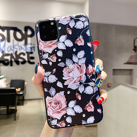 Funda Silicona Gel Goma Flores Carcasa H02 para Apple iPhone 11 Pro Max Rosa