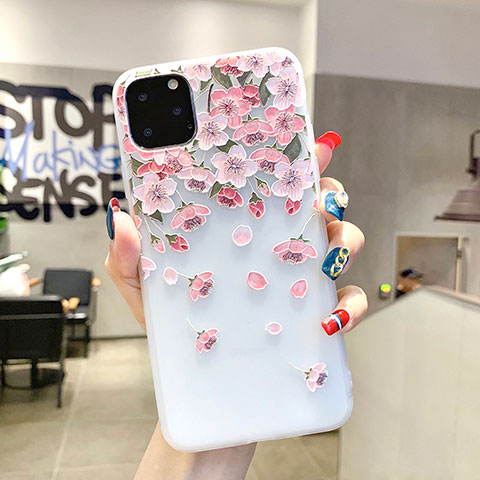 Funda Silicona Gel Goma Flores Carcasa H03 para Apple iPhone 11 Pro Max Rosa