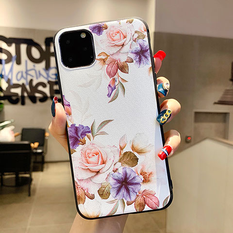 Funda Silicona Gel Goma Flores Carcasa H04 para Apple iPhone 11 Pro Blanco