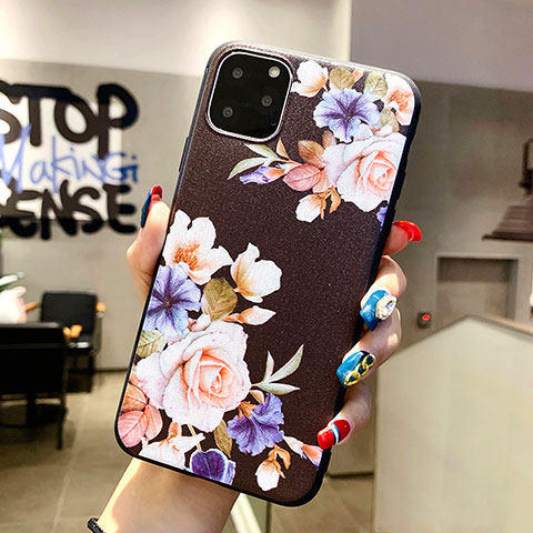 Funda Silicona Gel Goma Flores Carcasa H04 para Apple iPhone 11 Pro Negro