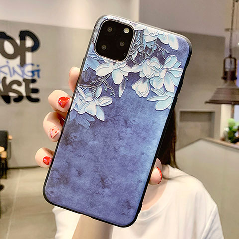 Funda Silicona Gel Goma Flores Carcasa H07 para Apple iPhone 11 Pro Max Azul