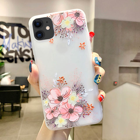 Funda Silicona Gel Goma Flores Carcasa H11 para Apple iPhone 11 Rosa