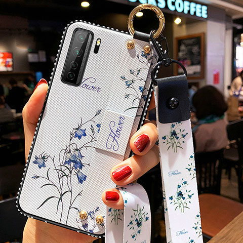 Funda Silicona Gel Goma Flores Carcasa K01 para Huawei Nova 7 SE 5G Blanco