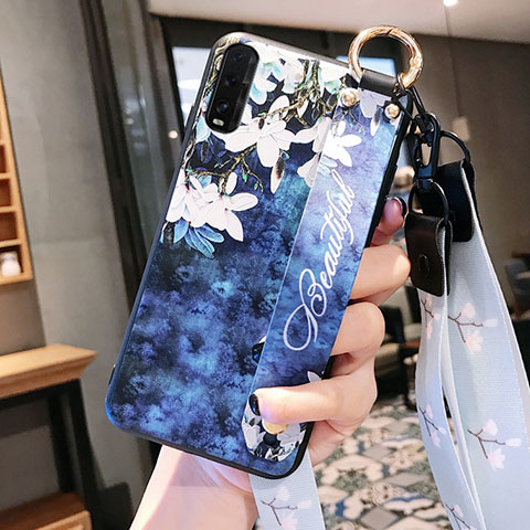 Funda Silicona Gel Goma Flores Carcasa K01 para Oppo Find X2 Azul