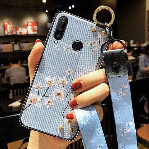 Funda Silicona Gel Goma Flores Carcasa K02 para Huawei P Smart+ Plus (2019) Azul Cielo