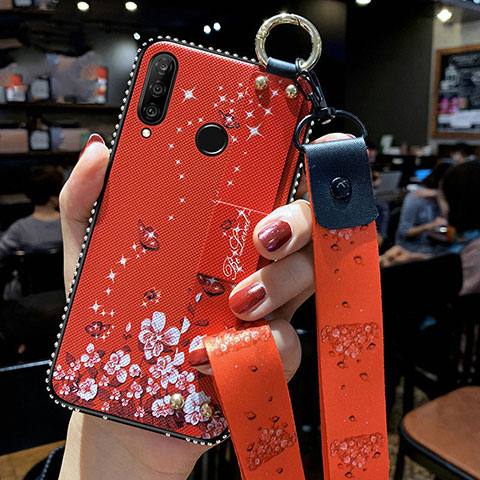 Funda Silicona Gel Goma Flores Carcasa K02 para Huawei P Smart+ Plus (2019) Rojo