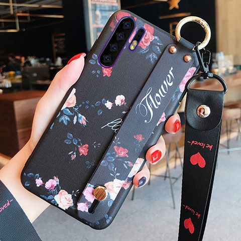 Funda Silicona Gel Goma Flores Carcasa K02 para Huawei P30 Pro Negro