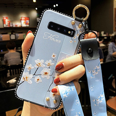 Funda Silicona Gel Goma Flores Carcasa K02 para Samsung Galaxy S10 5G Azul Cielo