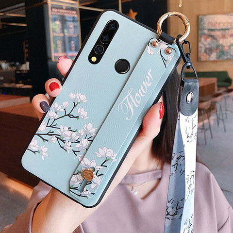 Funda Silicona Gel Goma Flores Carcasa K03 para Huawei P Smart+ Plus (2019) Azul Cielo