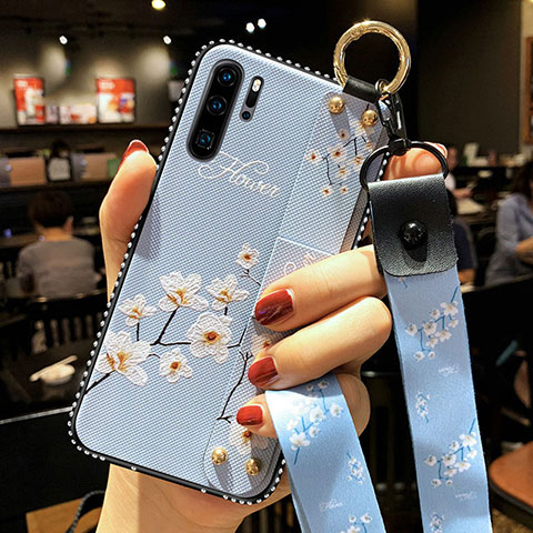 Funda Silicona Gel Goma Flores Carcasa K04 para Huawei P30 Pro Azul Cielo