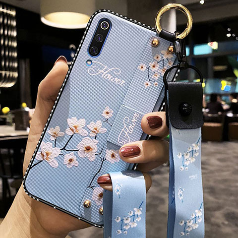 Funda Silicona Gel Goma Flores Carcasa K05 para Xiaomi Mi A3 Azul Cielo