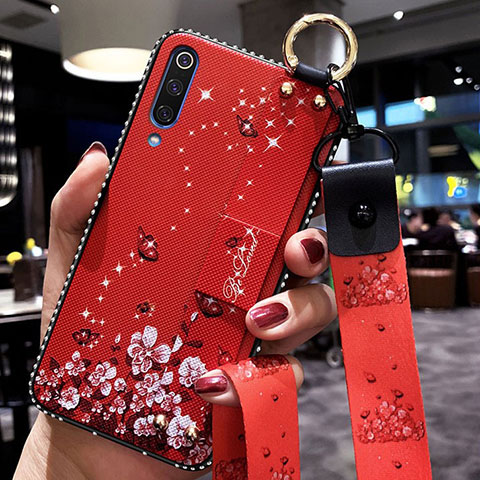 Funda Silicona Gel Goma Flores Carcasa K05 para Xiaomi Mi A3 Rojo