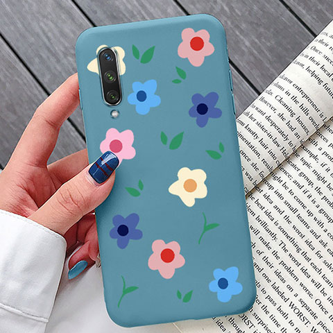 Funda Silicona Gel Goma Flores Carcasa K07 para Xiaomi Mi A3 Azul