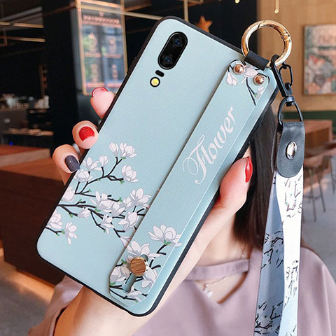 Funda Silicona Gel Goma Flores Carcasa K08 para Huawei P20 Cian