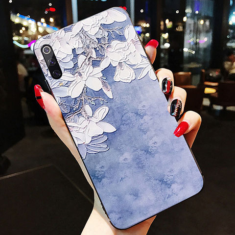 Funda Silicona Gel Goma Flores Carcasa K08 para Xiaomi Mi A3 Azul