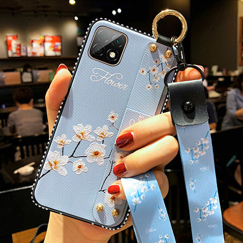 Funda Silicona Gel Goma Flores Carcasa para Huawei Enjoy 20 5G Azul Claro