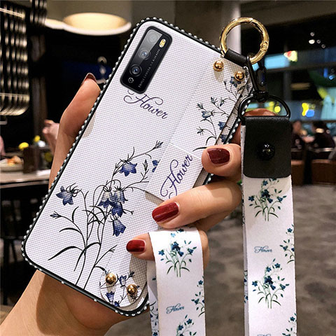 Funda Silicona Gel Goma Flores Carcasa para Huawei Enjoy 20 Pro 5G Blanco