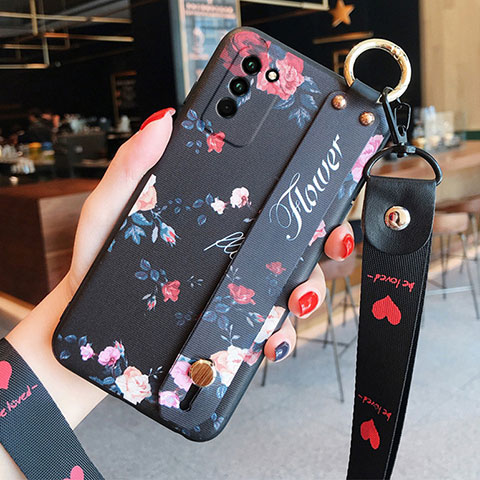 Funda Silicona Gel Goma Flores Carcasa para Huawei Honor 30 Lite 5G Negro